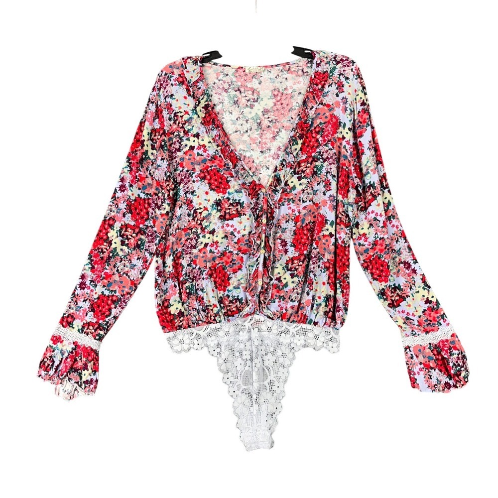 Intimately Free People Love Letter Bodysuit Women M Floral Lace Y2K Romantic